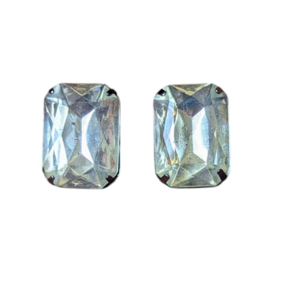 Vintage Chunky‎ Rhinestone Diamond Earrings Statement Costume Faceted Prong